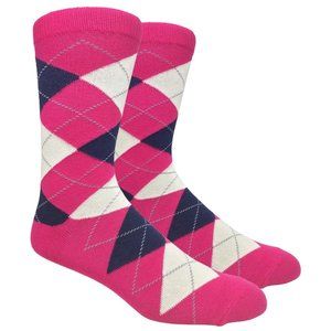 Men's Fuchsia Printed Argyle Dress Socks